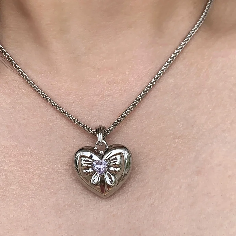 

Timeless Wonder Fantasy Zirconia Heart Butterfly Chains Necklace for Women Designer Jewelry Goth Trendy Ins Rare Kpop Gift 4021
