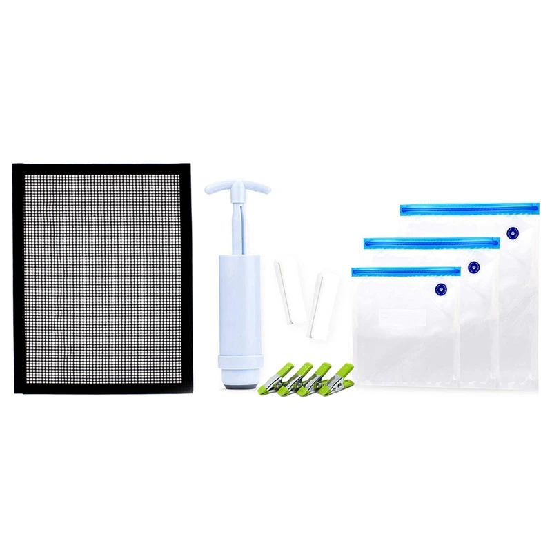 

BBQ Grill Grid Mat Non-Stick Mesh Matts Barbeque Reusable Baking Net With 30 Reusable Sous Vide Bag