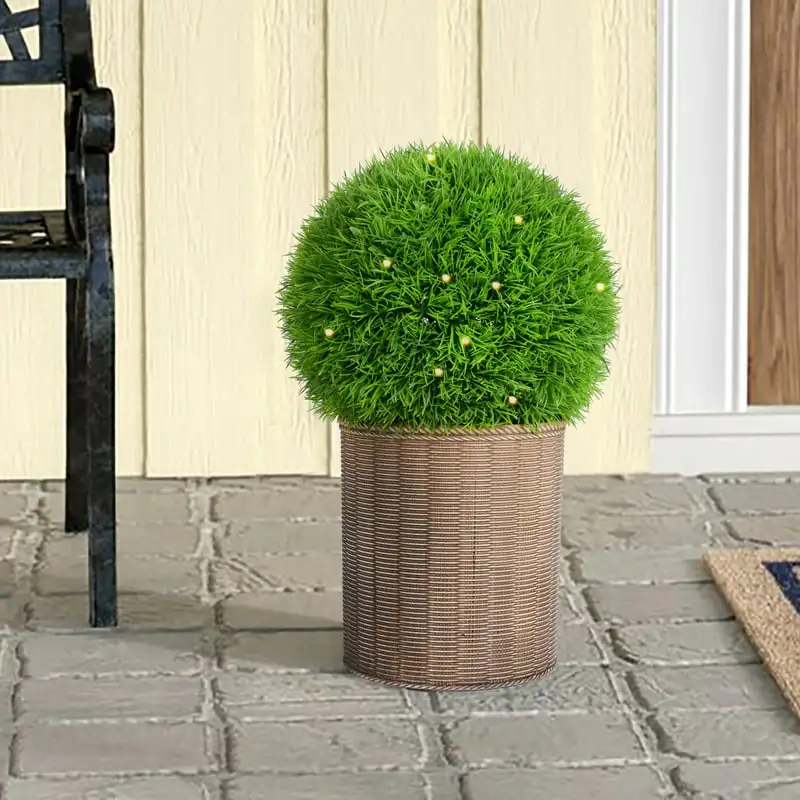 

Topiary Outdoor Round Decor with Solar Powered Warm White LED Lights Pine Needle