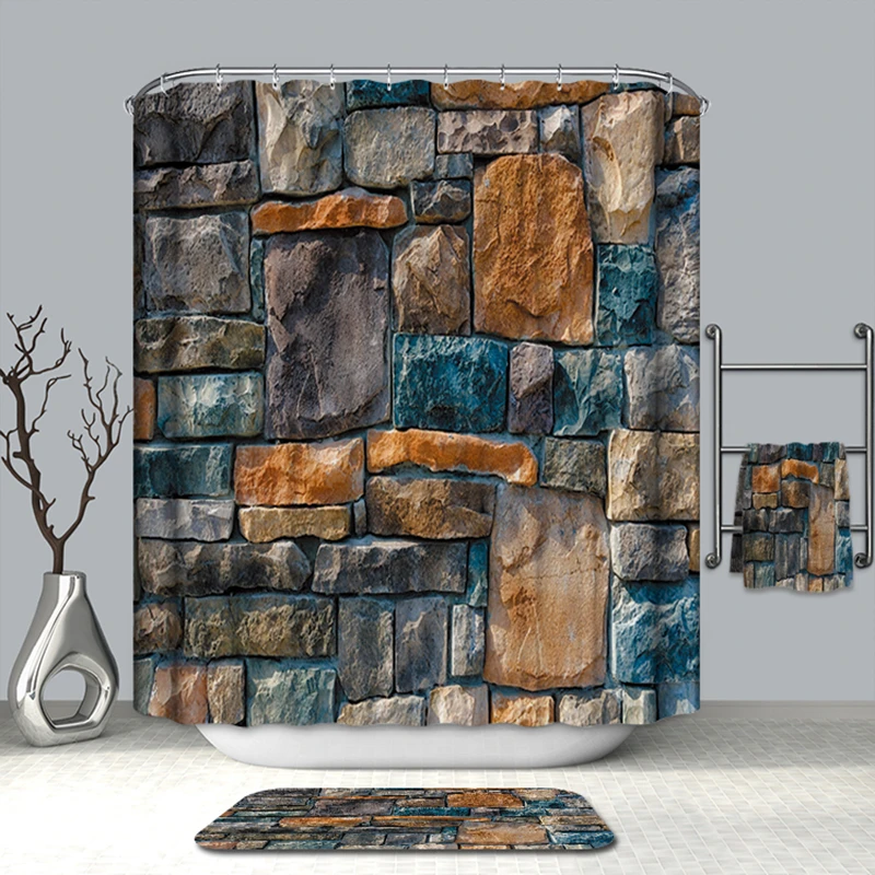 

Летняя 3d-занавеска для душа, моющаяся Шторка для ванной из полиэстера с имитацией кирпичной стены, из Реалистичного камня рами, 180x180