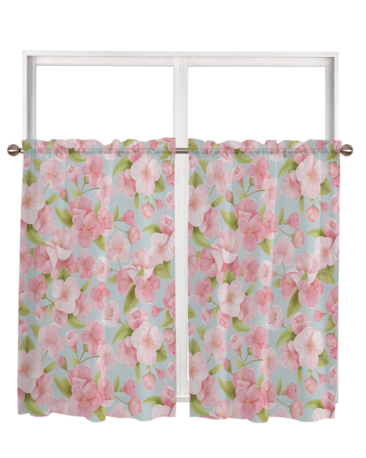 Весенние короткие тюлевые занавески с цветами персика для спальни прозрачные