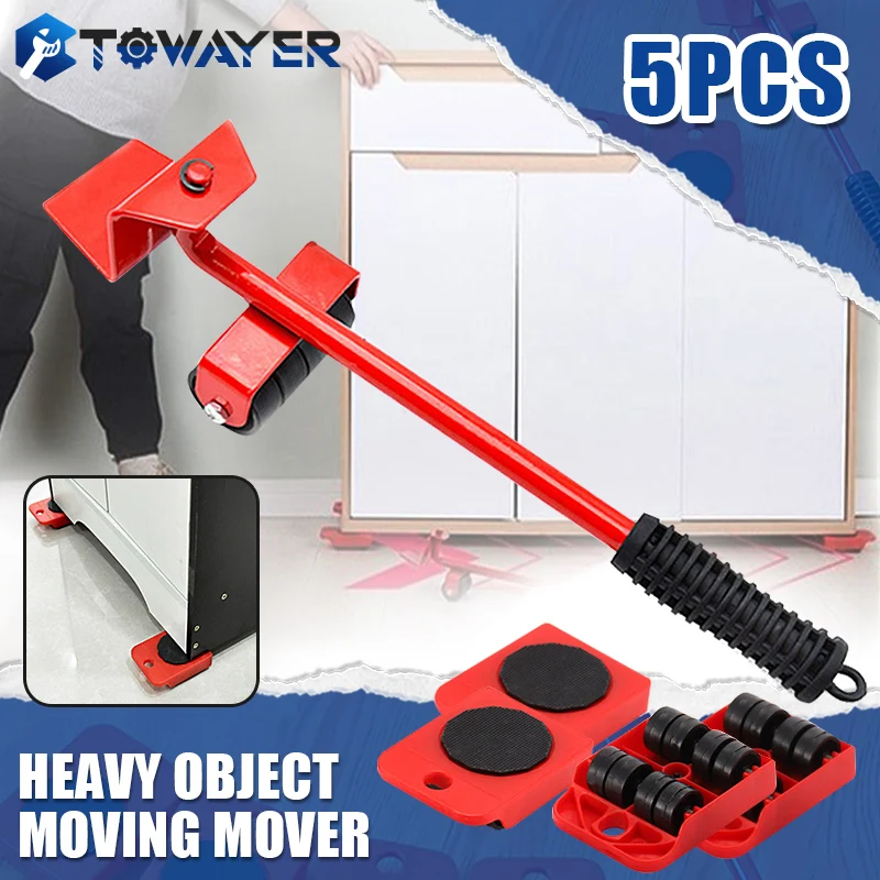 Heavy Duty Furniture Lifter Transport Tool Furniture Mover Set 4 Move Roller 1 Wheel Bar for Lifting Moving Furniture Helper