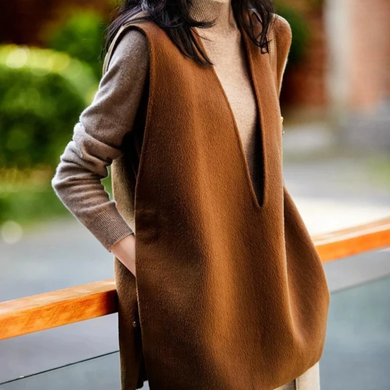 Жилет однотонный женский вязаный жилет пуловер модная одежда 2024 свитер акция