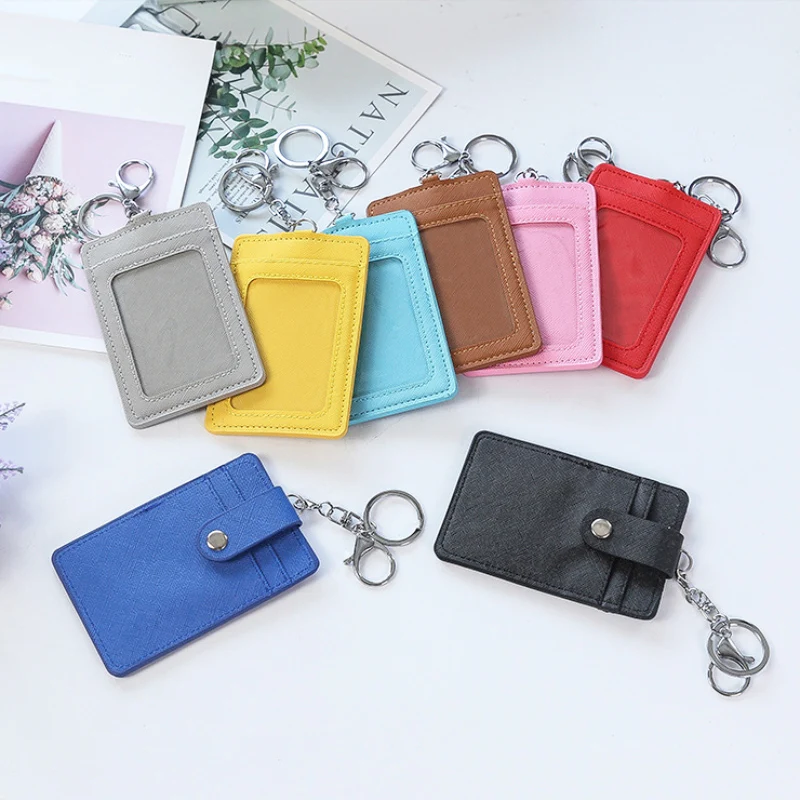 

1 Pcs Hot Portable PU Leather Coin Purse Business ID Card Credit Badge Holder Women Men Wallet Keychain Bus Cards Cover
