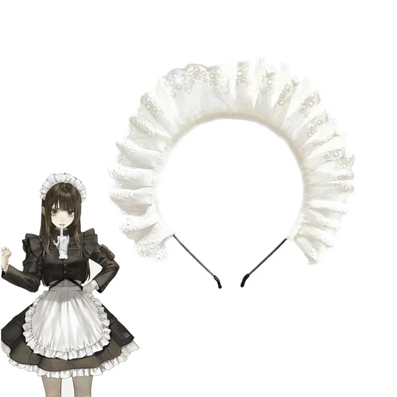 

Lolita Maid Ruffled Anime White Women Adult Headwear Headband Lace Hair Band Maids Cosplay Headdress Prop
