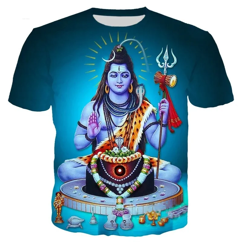 Indian Lord Shiva T-shirt Men Women Round Neck Short Sleeve T Shirt 3D Printing Ganesh Personality Buddhism Oversized Tee Top