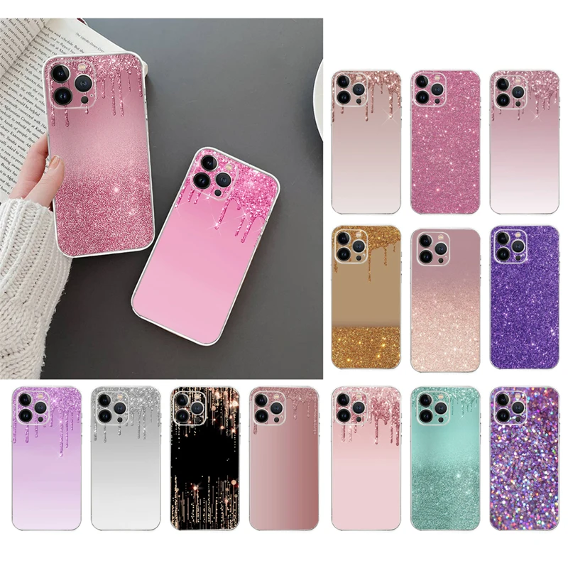 

Phone Case For iphone 14 Pro Max 13 12 11 Pro Max XS XR X 12mini 7 8 Plus SE Rose Gold Gripping Glitter Case Funda