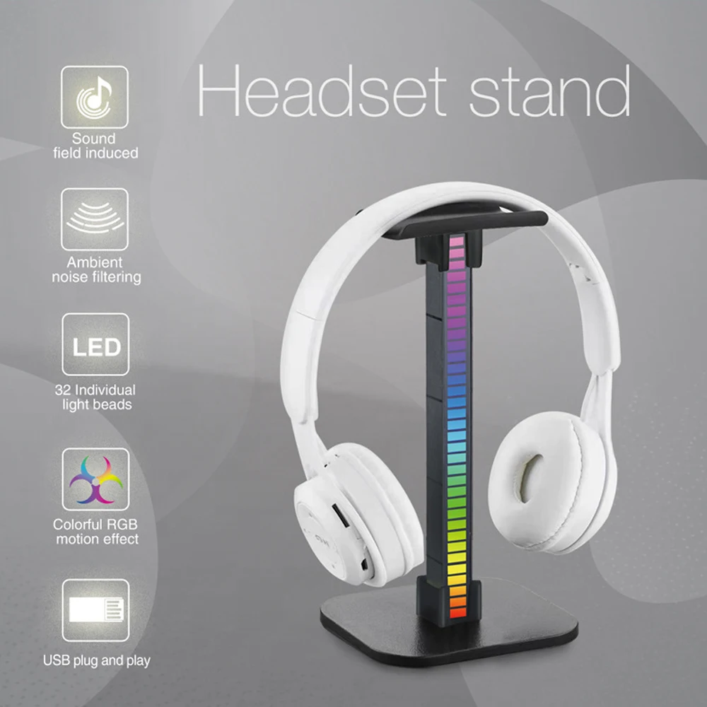 

Подставка для Игровых Наушников RGB, настольный держатель для гарнитуры со светодиодной подсветкой/USB подсветкой, кронштейн для поддержки га...