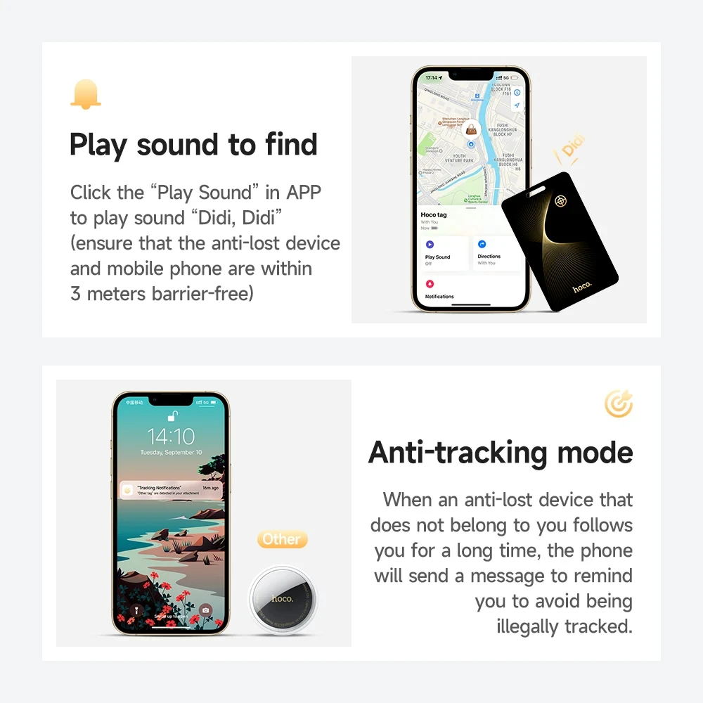 HOCO Smart Anti-Lost трекер устройство кошелек ультратонкий GPS карта местоположения беспроводная зарядка IP68 водонепроницаемый для iPhone Find My Tag (art.: 3920cdcfb09f8) - 3920cdcfb09f8