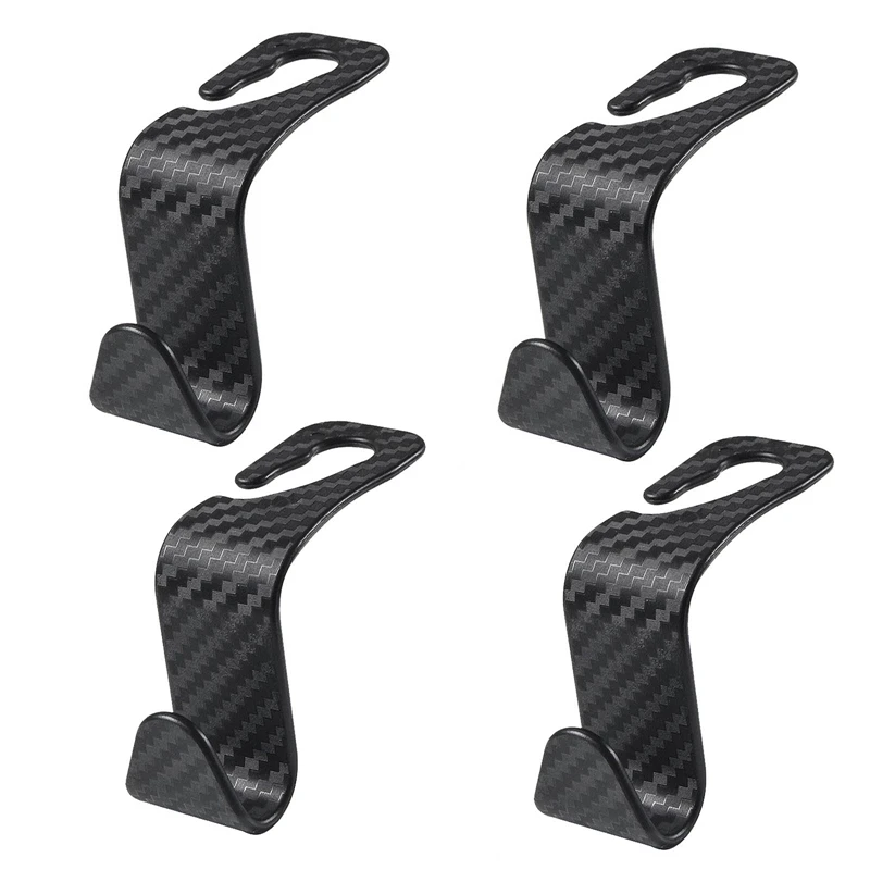 

4PCS Carbon Fibre Car Seat Headrest Hook For Auto Back Seat Organizer Hanger Storage Holder For Handbag Purse Bags Clothes Coats