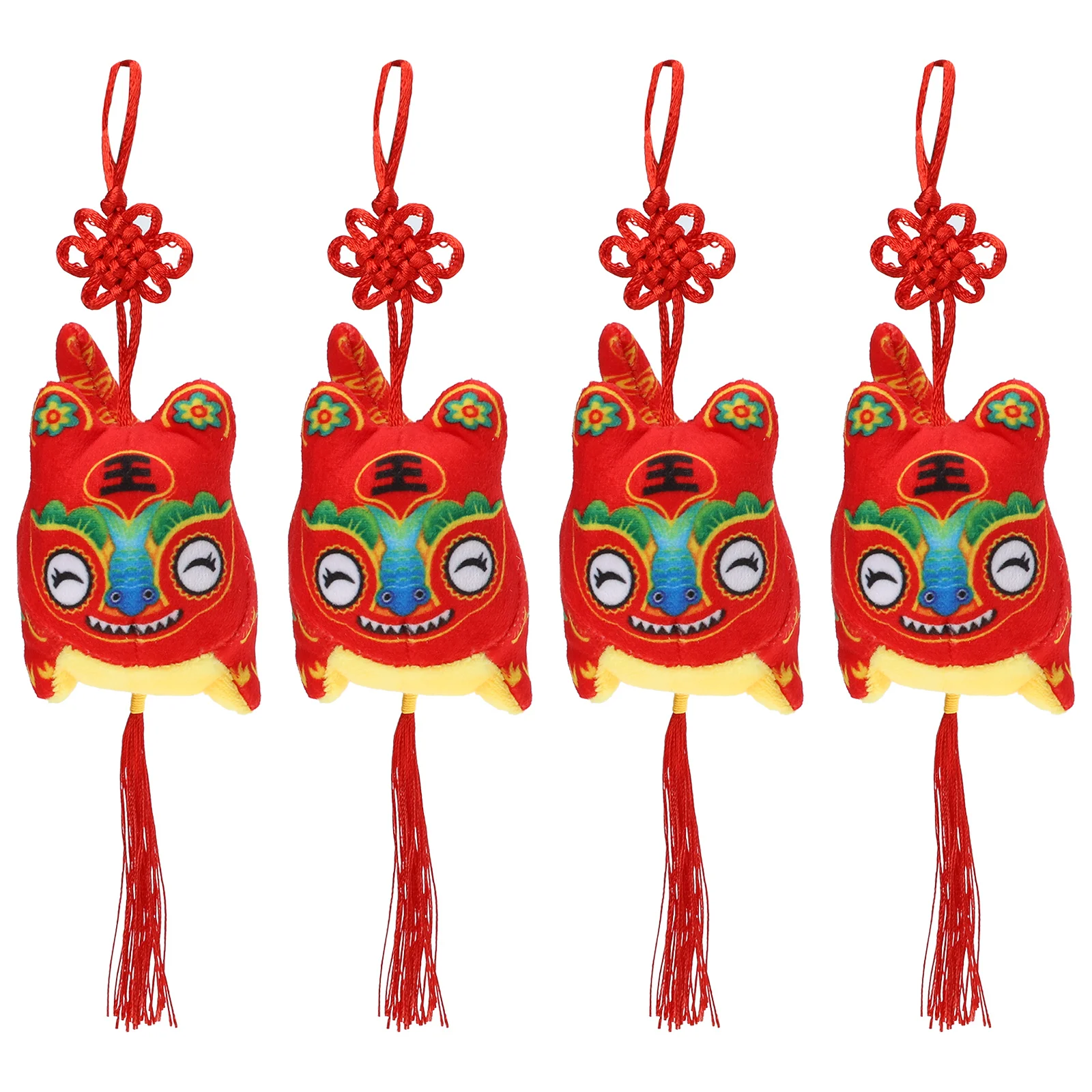 

4 Pcs Tiger Stuffed Animal Plush Toy Zodiac Mascot Chinese Knot Year The Pp Cotton New Hangings Ornament Toys