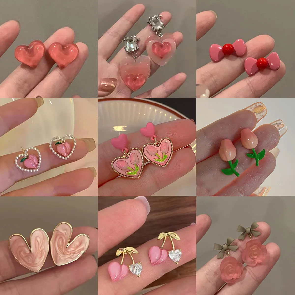 

New Fashion Pink Heart Stud Earrings Sweet Exquisite Luxury Tulip Pearl Earrings For Women Trendy Statement Party Jewelry Gifts