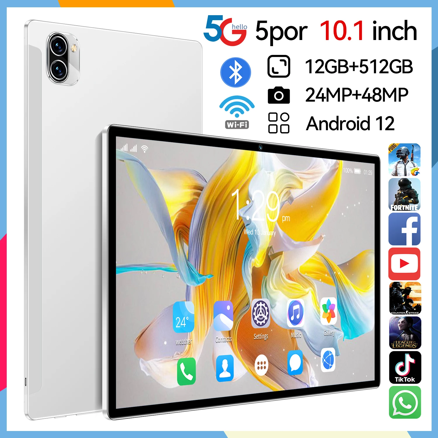 

Android 12 2023 New Pad 12G+512GB Global Version WiFi PC Dual SIM SD Card Tablet 10.1 Inch MTK67975G Call Phone 8000mAh