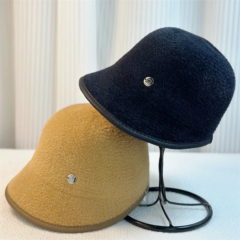 Женская шапка-кастрюля из искусственной норки осенняя и короткая шляпа в стиле