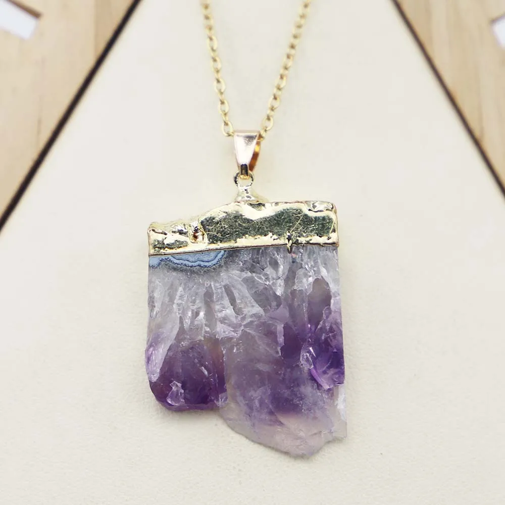 

Selling Natural Stone Irregular Necklace Uruguay Amethyst Phnom Penh Pendant Energy Healing Gemstone Chakra Halo Fashion Jewelry