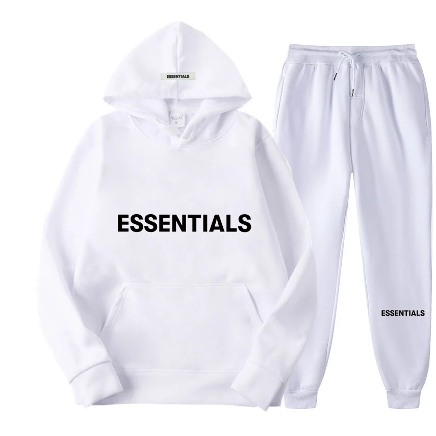 Essentials Autumn Winter Men Women Hooded Sweatshirt Suit Pure Cotton Couple Jogging Sweatshirts Oversized Streetwear Tracksuit