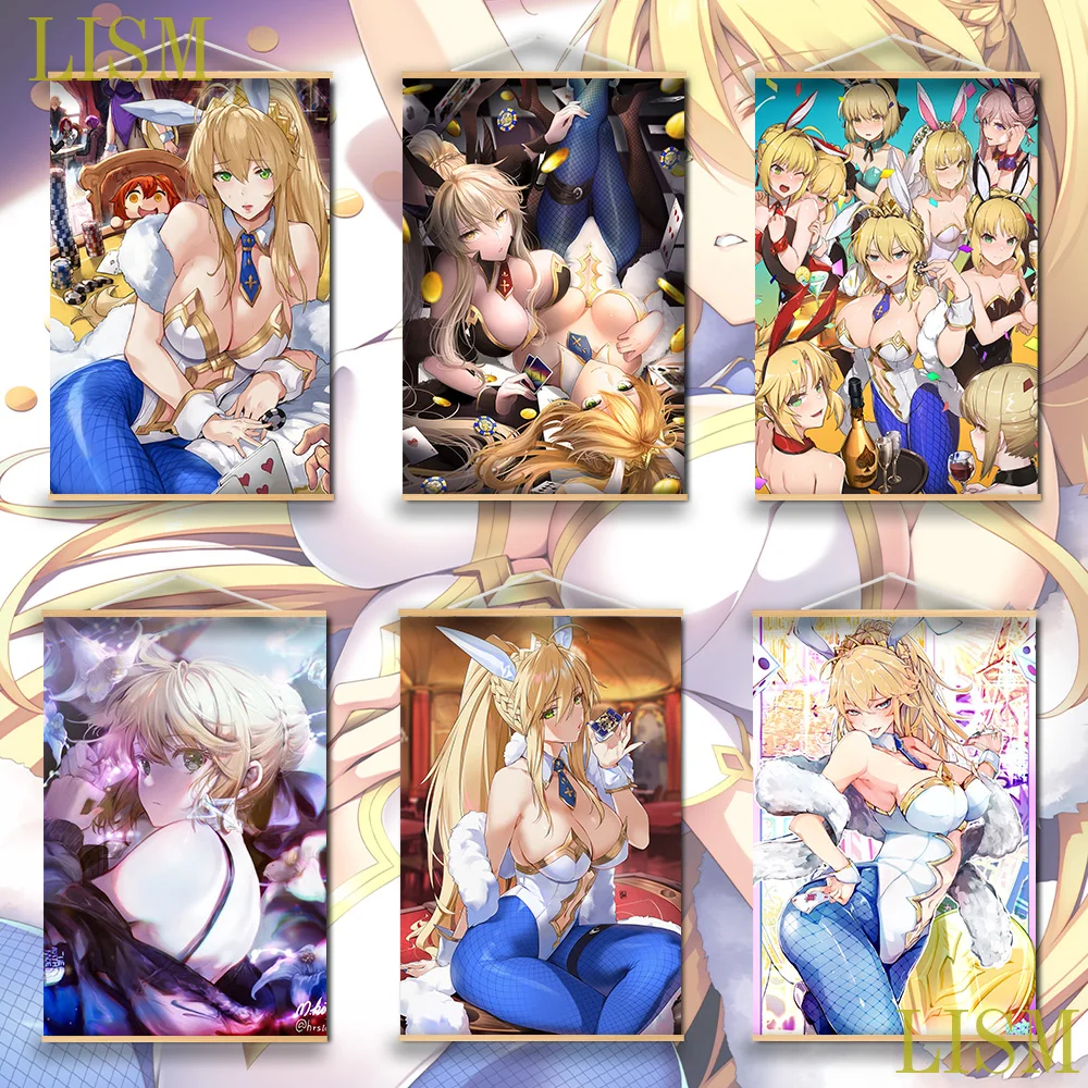 

Fate Grand Order Saber Lancer Artoria Pendragon Anime manga wall Poster solid wood hanging scroll with canvas painting