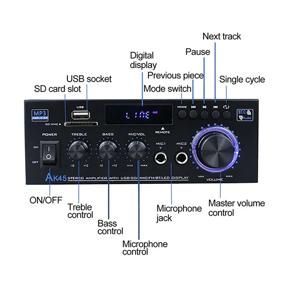 Цифровой Hi-Fi усилитель AK45 2 0 каналов 400Wx2 стереоусилитель приемник 90-240 В