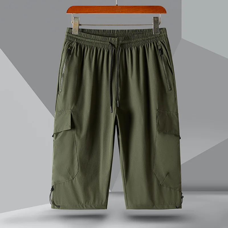 

New Summer Shorts Men's Multi-Pocket Cropped Trousers for Men Casual Ice Silk Pants Breeches