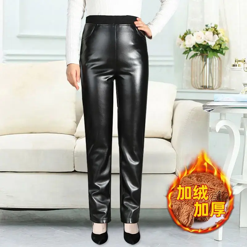 

Зимние сексуальные женские прямые брюки из искусственной кожи, эластичные облегающие плиссированные Лоскутные Длинные женские брюки-карандаш на молнии T590