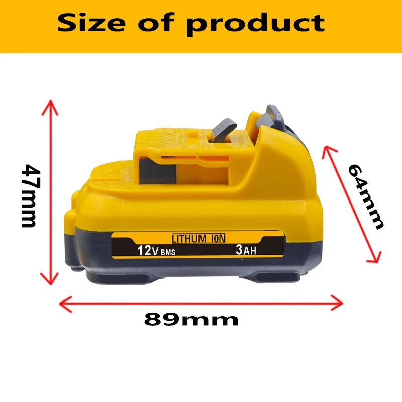 Фото Аккумулятор 12В 3.0Ач для Dewalt DW089LG, совместимый с DCB120, DCB123, DCB125, DCB124, DCB122, DCD710 (для электроинструментов/лазерных уровней) №3