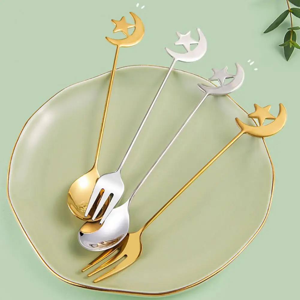 

Hot！2 Colors Glossy Moon Shape Dessert Spoon Stylish Festive Touch Stainless Steel Stirring Spoon for Party