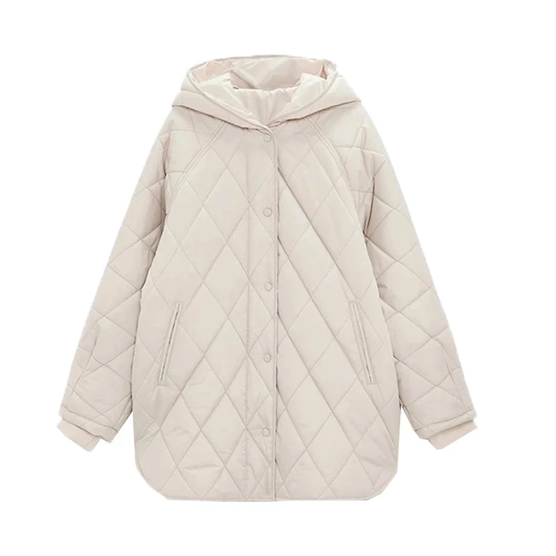 Women's Overcoat Hooded Long Jackets Winter Geometry With Hooded Outwear Warm Coat Female Streetwear Oversize Coat Woman Jacket