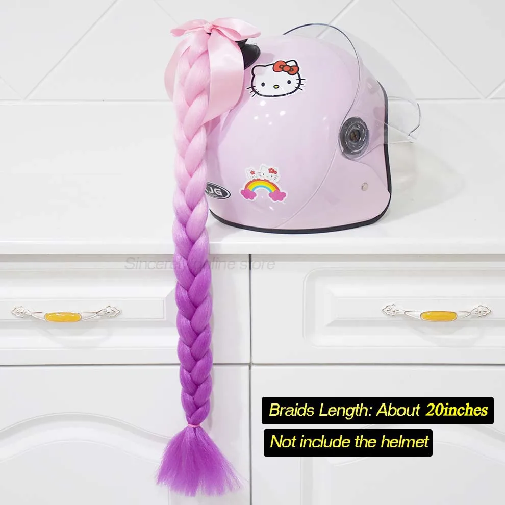 

Мотоциклетный шлем, косы, женский декор для волос, большие парики, поворотный двойной хвост, мотоциклетный велосипедный лыжный шлем, декор 20 дюймов