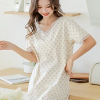 summer casualsexy nightgown for women white elastic nightdress womens 100 cotton v neck short sleeve lace fashion nightwear