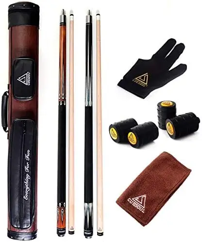 

Bar Pool Cue Sticks,Two Cue Sticks + 2x2 Pool Cue Case Hard Chalk Pool cue chalk Pool accessories Right hand pool gloves Handhel