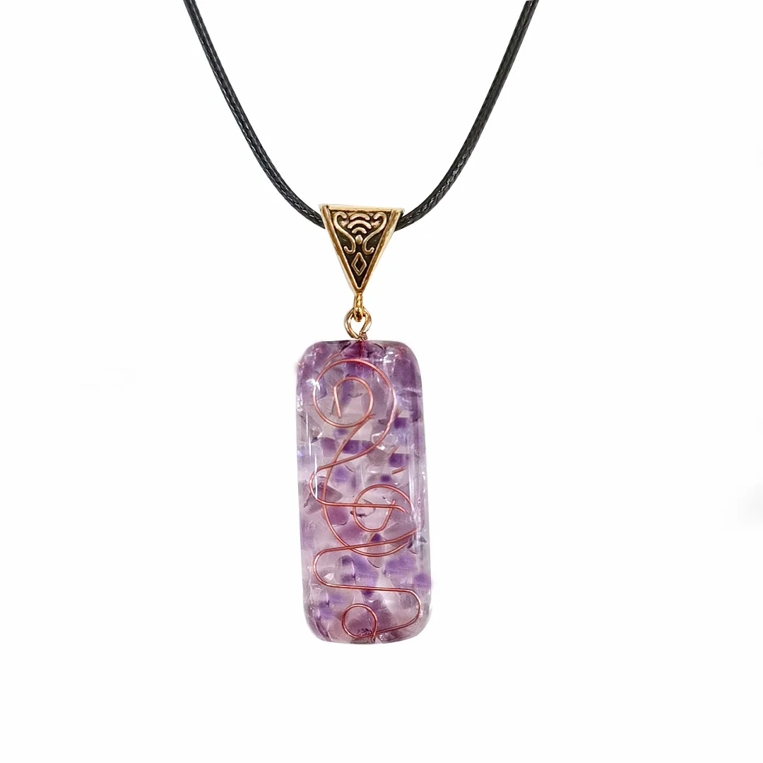

Trendy Synthesis Gem Semi-precious Stones Pendant Necklace Reiki Healing Amethyst Pendulum Charm Necklace For Women Jewelry DY81