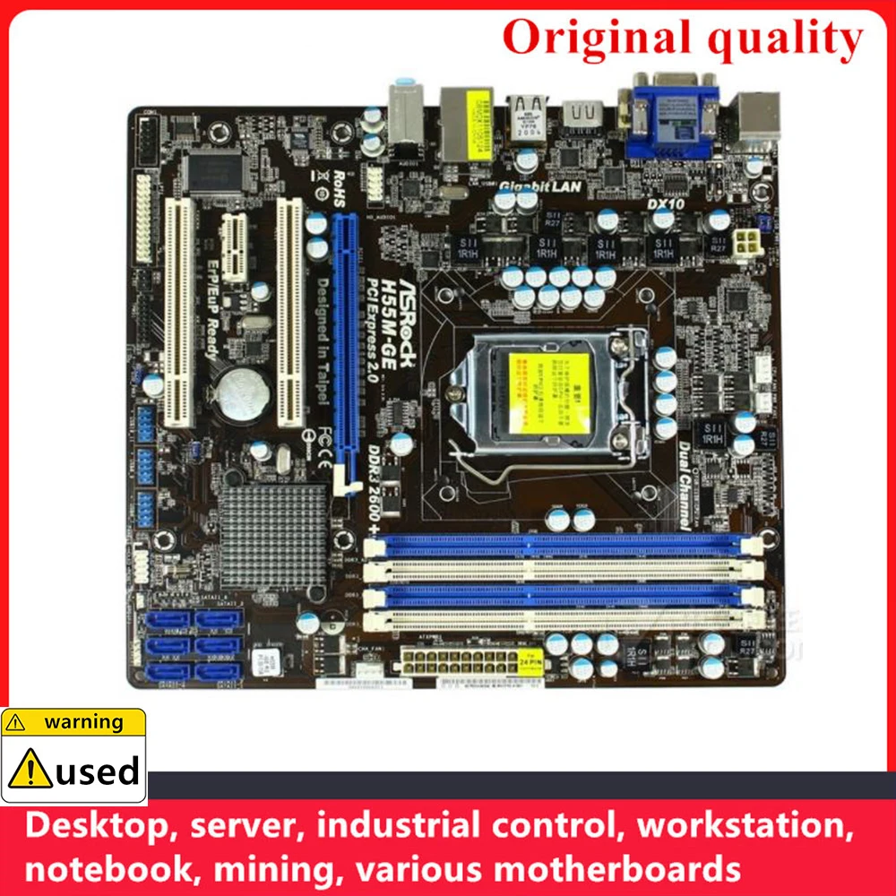 Используется для материнских плат ASROCK H55M-GE LGA 1156 DDR3 16GB M-ATX для Intel H55 десктопной материнской платы SATA II USB2.0