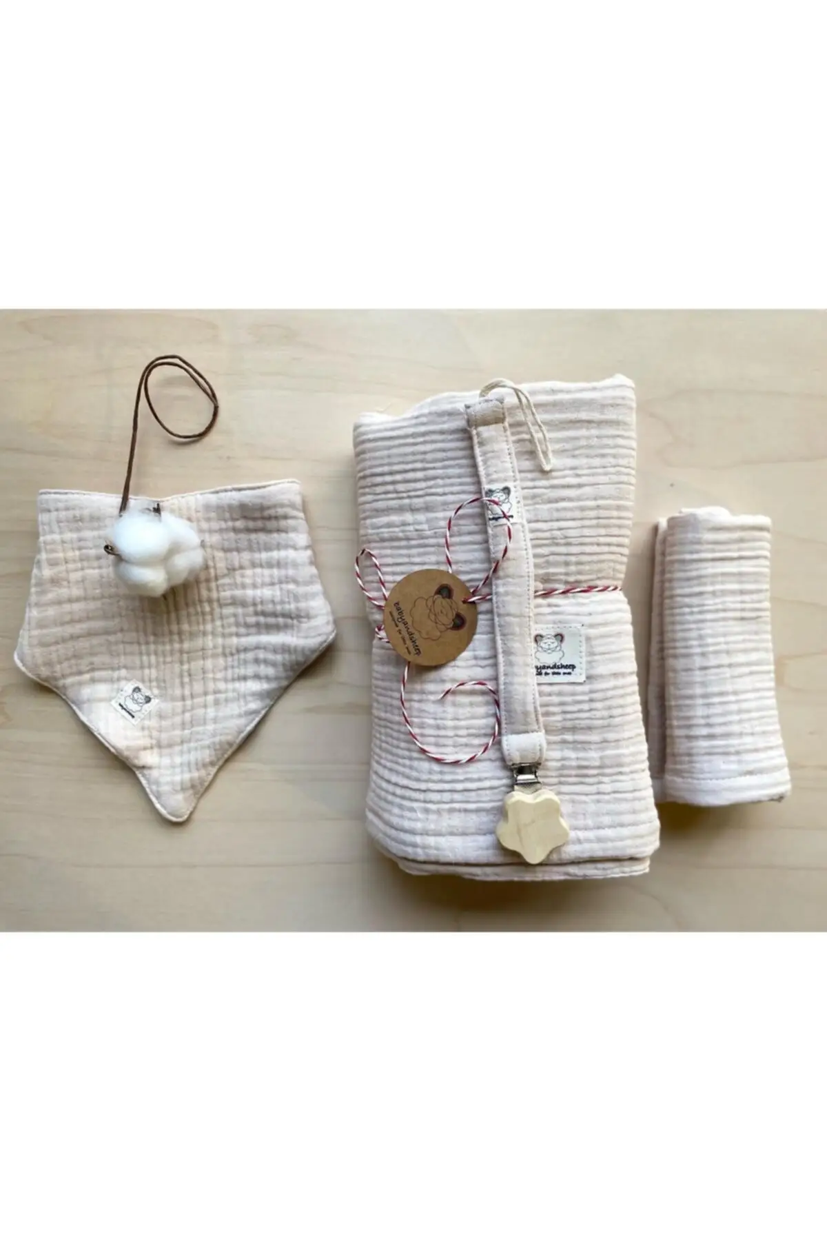 Cream Color Four Layer Müslin Blanket-mouth Napkin-gown-pacifier Askısı Quad Set Baby Gift Mother & çocuk