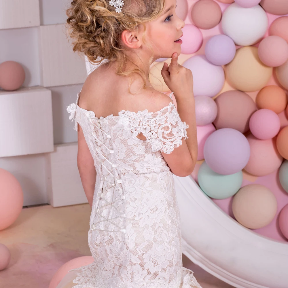 Кружевное платье с юбкой-годе для девочки Цветочное свадебной вечеринки