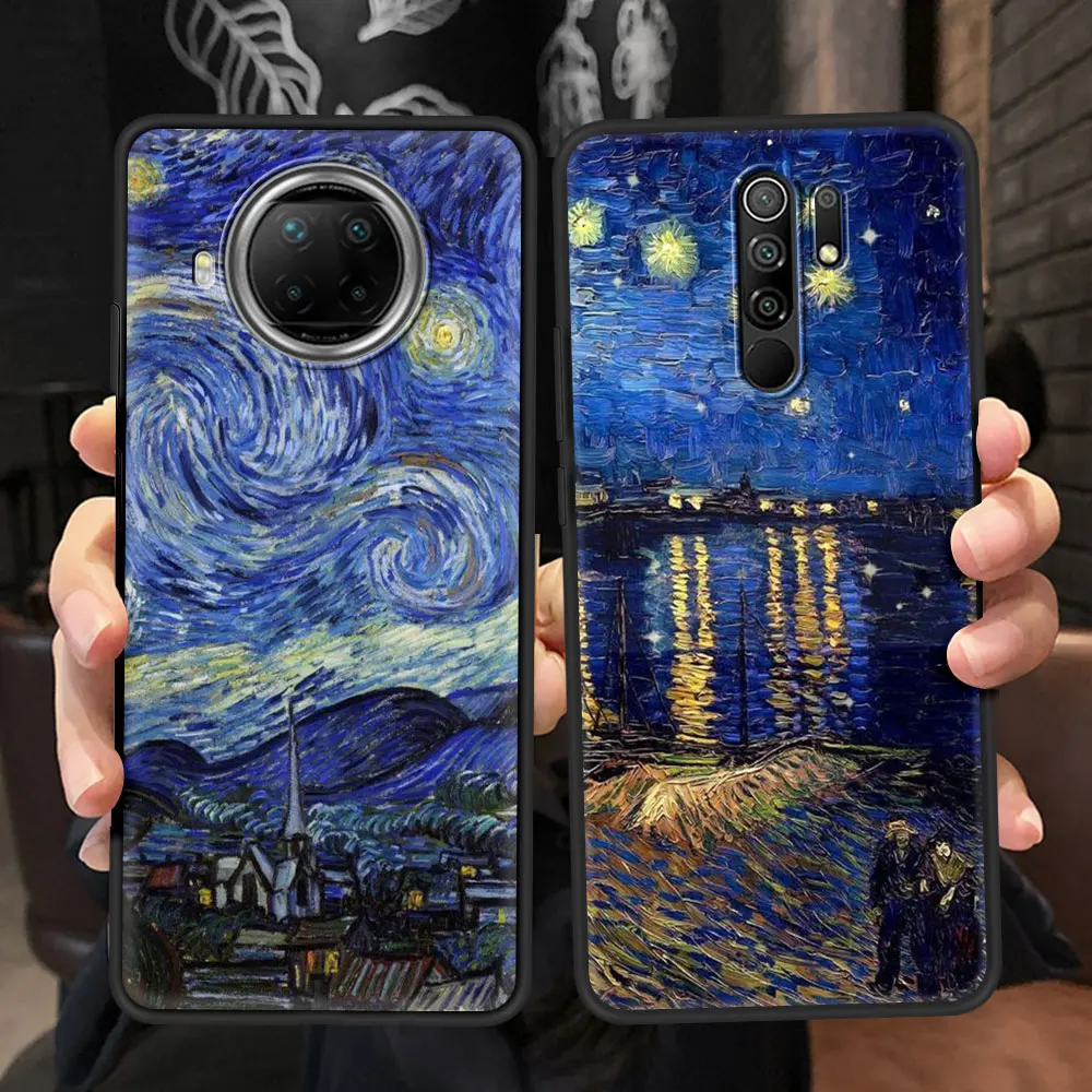 van gogh starry sky art for xiaomi redmi note 9s 11pro 8 10 black mobile phones case 9 4g k40 9c nfc 8t 7 9a soft celular cover free global shipping