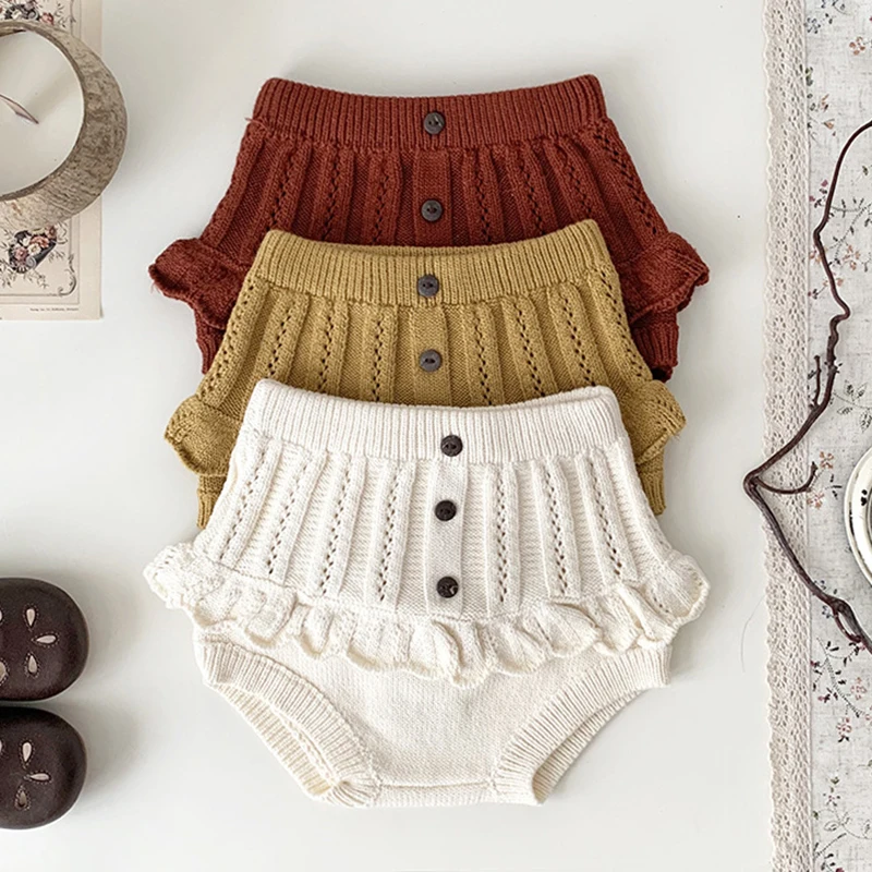 

Autumn Kids Baby Girls Solid Color Hollow Out Knit Shorts Children's Clothes Short Pants New Casual Kids Baby Girls Bread Shorts