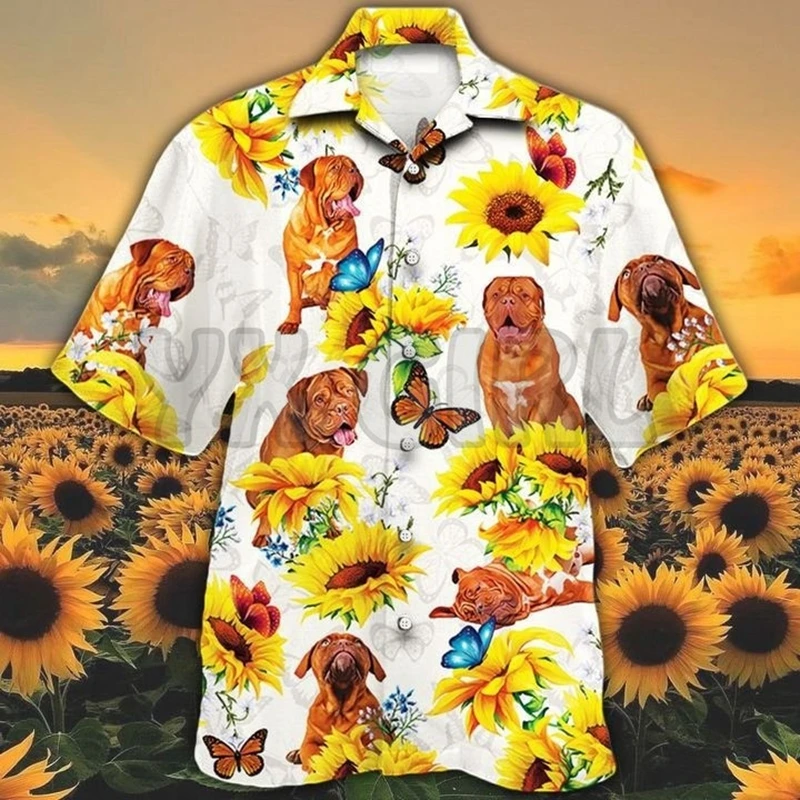 Dogue de Bordeaux Sunflower Hawaiian Shirt 3D All Over Printed Hawaiian Shirt Men's For Women's Harajuku Casual Shirt Unisex