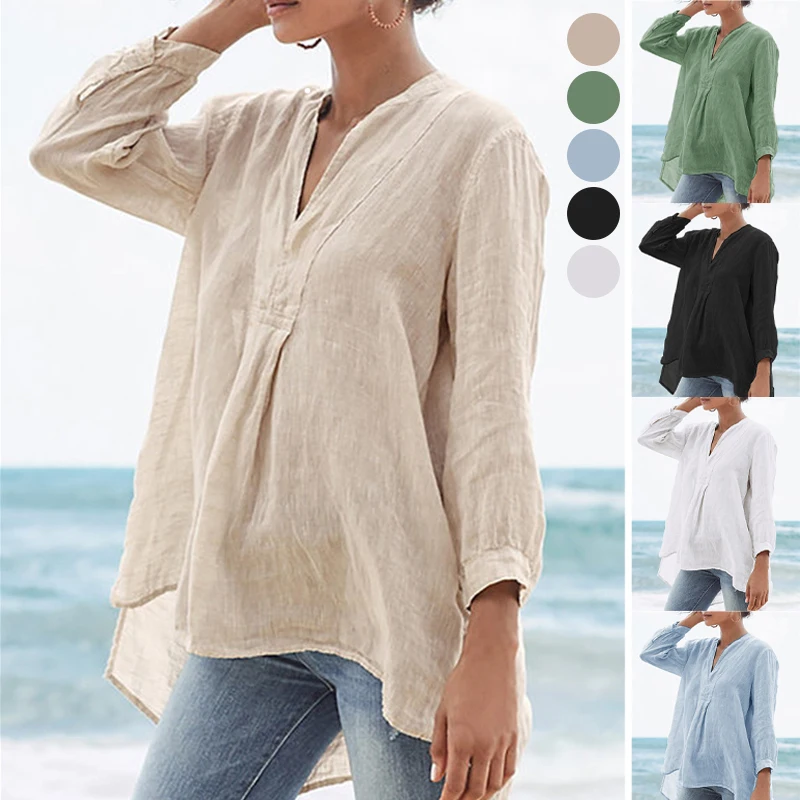 

Women Summer Beach Polyester Casual Tops Fashion Three Quarter Lantern Sleeve V Neck White Black Blue Blouse Blusas De Mujer