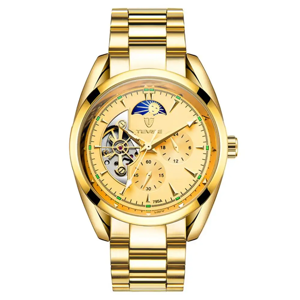 TEVISE автоматические механические часы с турбийоном для мужчин водонепроницаемые