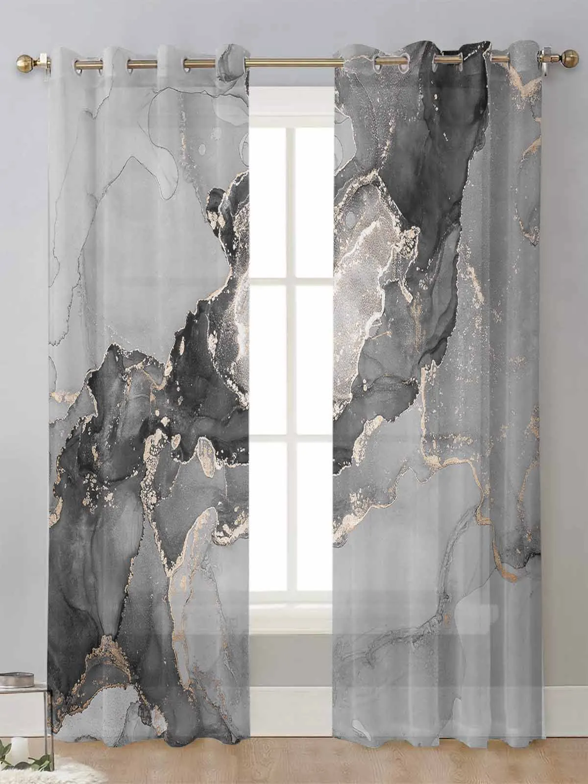 

Marble Texture Black Sheer Curtains For Living Room Window Screening Transparent Voile Tulle Curtain Cortinas Drapes Home Decor