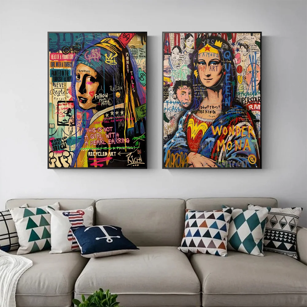 Настенный художественный постер с граффити жемчужной дамской Моной Лизой
