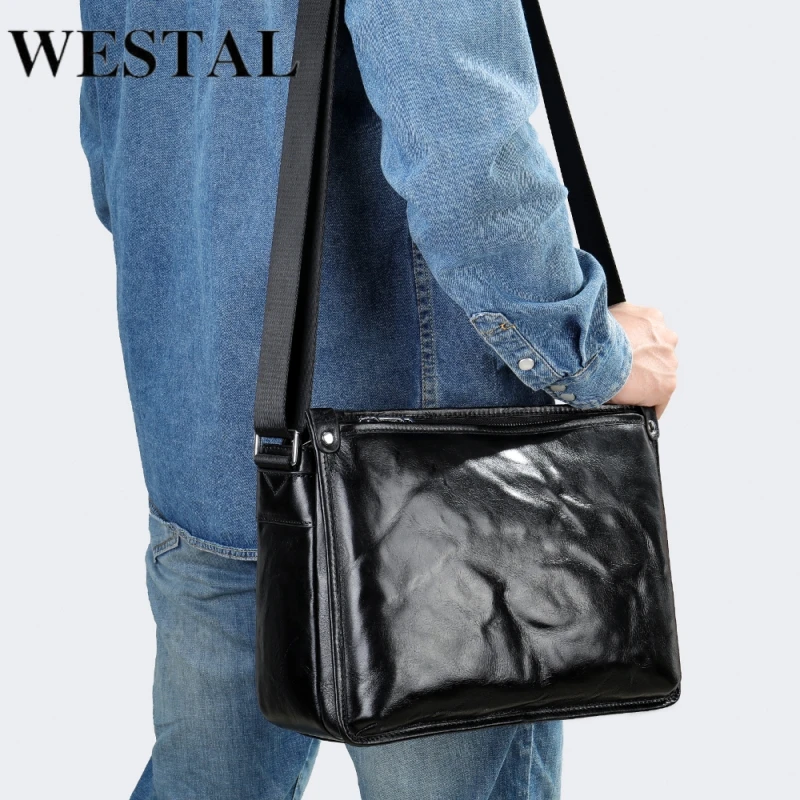 WESTAL Men's Shoulder Bag Genuine Leather Men's Bag Crossbody Bags for Men Messenger Bags Leather Man Handbags Male Designer Bag