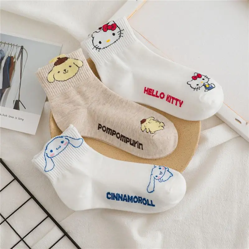 

Cinnamoroll Cute Sanrio Socks Cartoon Kawaii Hellokittys Pompom Purin Anime Sweat-Absorbing Breathable Sweet Stockings Girl Gift