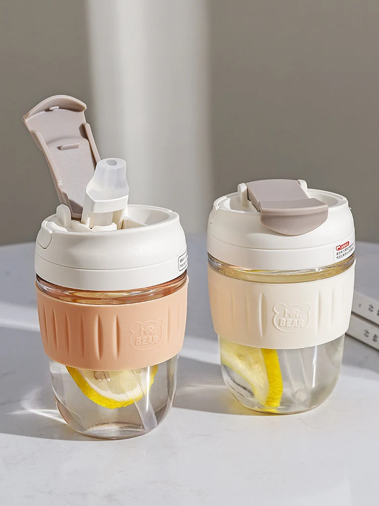 

Water cup with straw coffee cup portable plastic fall proof boys' and girls' special children's kettle for school in summer