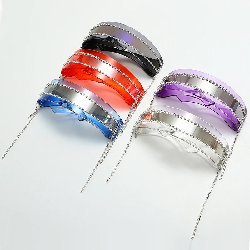 Цельные зеркальные солнцезащитные очки женские прямоугольные стразы с