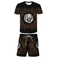 2022 new summer man sets tiger pattern t shirt and shorts sport style male outfit outdoor suit