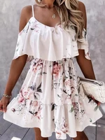 women sexy off shoulder summer dress casual dresses for women 2022 floral ruffled layered cold shoulder mini dress vestidos