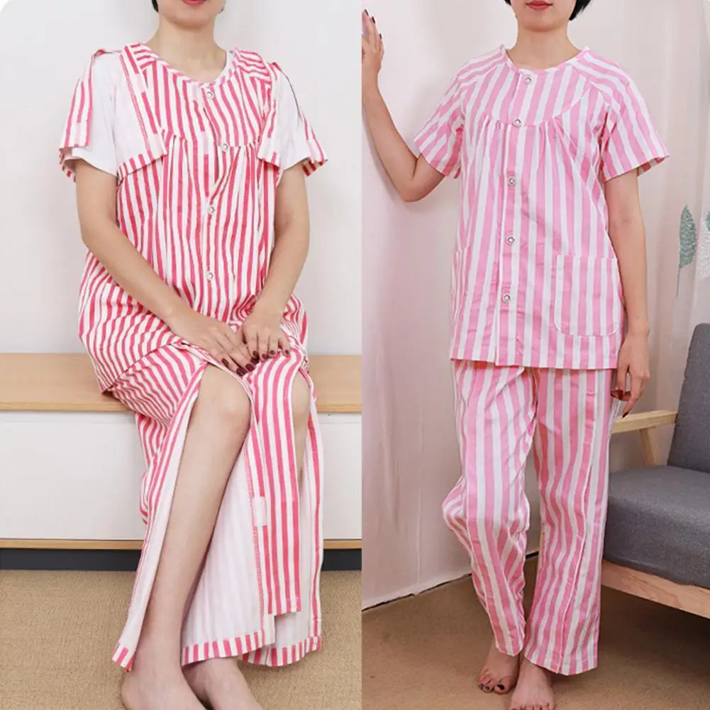 

Lightweight Innovative Spring Autumn Nursing Pajamas Set Breathable Nursing Clothing Stripe Style for Hospital