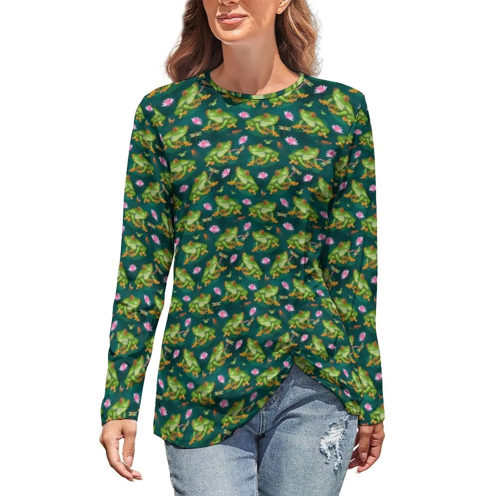 

Frog Tropical T Shirt Lily Pad Dragonfly Fish Pond Animal Aesthetic T Shirts Lady Korean Fashion Tee Shirt Oversize Graphic Tops