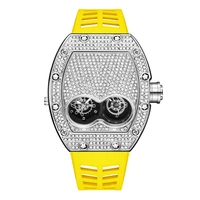 pintime hot sale men fashion diamond watch bling iced out case silicone yellow strap luxury quartz wrist watches for mens montre